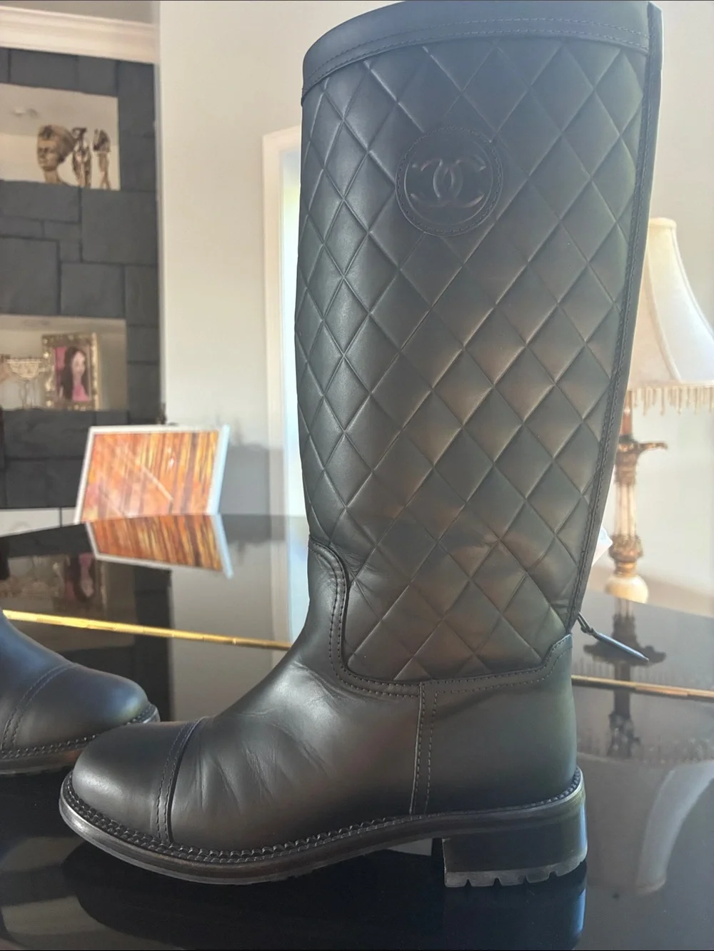 CHANEL Black Quilted Leather Knee-High Heeled Boots *Brand New